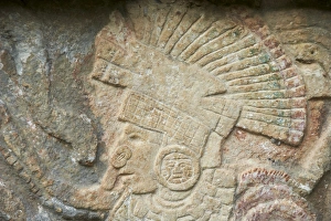 Relief Prints: Detail of stone relief, ancient Mayan ruins, Chichten Itza, UNESCO World Heritage Site