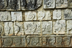 Mayan Ruin Prints: Detail of stone relief of skulls