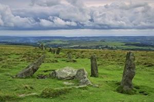 Moor Land Prints: Stone Row at Stall Moor, Dartmoor National Park, Devon, England, United Kingdom, Europe