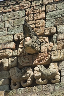 Honduras Prints: Stone sculpture of Mayan god, Ball Court
