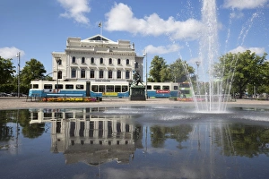 Theatres Prints: Stora Teatern Theatre with tram along Kungsportsavenyen, Gothenburg, West Gothland