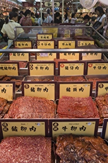 Images Dated 29th October 2007: Store selling pressed meat sheets, a speciality of Macau, Macau, China, Asia