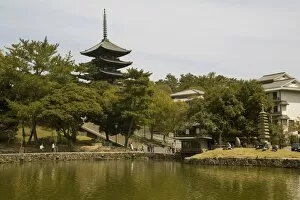 Images Dated 5th April 2008: Five Storey Pagoda and Sarusawa Pond, Nara, Japan, Asia