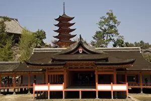Five storey Pagoda, seen from Itsukushima shrine, Miyajima, Japan, Asia