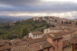 Perugia Prints: Storm clouds clearning over Perugias historic centre, Perugia, Umbria, Italy, Europe