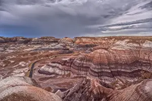 Stormy Prints: Storm clouds gather over Blue Mesa in Petrified Forest National Park Arizona as weather changes