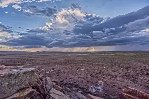 Stormy Prints: Storm clouds gather over the vast landscape of Petrified Forest National Park Arizona from Newspaper Rock Overlook