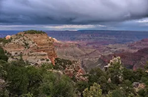 Popular Prints: Storm rolling over Grand Canyon viewed from the Walhalla Overlook on North Rim Arizona