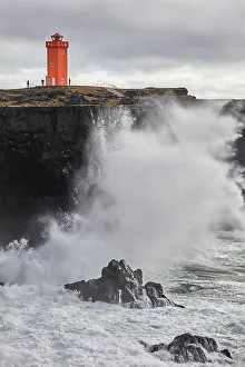 Basalt Prints: Storm surf against lava cliffs at Skalasnagi