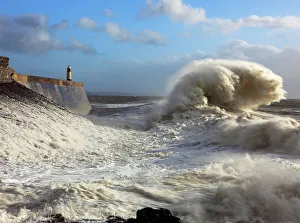 Guidance Prints: Storm waves over Porthcawl Pier, Porthcawl, South Wales, United Kingdom, Europe