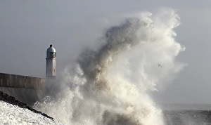 Fisherman Prints: Storm waves (Storm Eowyn), Porthcawl Pier, South Wales, United Kingdom