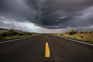 Road Markings Prints: Stormy sky over Highway 98 West, Arizona, United States of America, North America