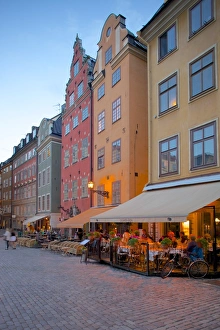 Awning Prints: Stortorget Square cafes at dusk, Gamla Stan, Stockholm, Sweden, Scandinavia, Europe