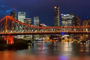 Office Building Collection: Story Bridge and Brisbane city skyline after dark, Queensland, Australia, Pacific