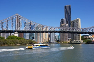 Queensland Prints: Story Bridge and City from New Farm Riverwalk, Brisbane, Queensland, Australia, Oceania