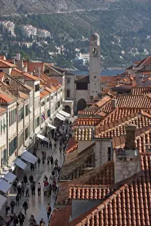 Stradun Prints: Stradun, Orlando Tower and rooftops from Dubrovnik Old Town walls