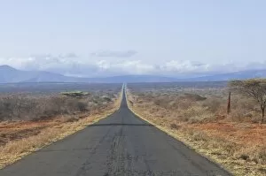 Straight road leading into Kenya in Southern Ethiopia, Africa