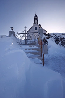 Strandakirkja wooden church in winter, said to be the richest in Iceland Strandakirkja wooden church in winter, said to be the richest in Iceland
