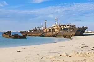 Stranded vessels lying in the ship graveyard of Nouadhibou, Mauritania, Africa