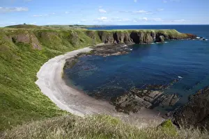 War Memorial Prints: Strathlethan Bay with the War Memorial on the clifftop near Stonehaven