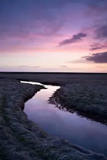 Colours Prints: Stream meandering into the distance and reflecting colours in the twilight sky
