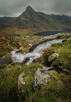 Snowdonia Prints: Stream and Tryfan Mountain, Ogwen Valley, Snowdonia, Wales, United Kingdom, Europe