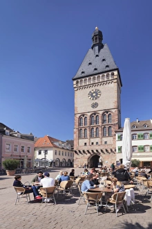 Speyer Prints: Street cafe at Altpoertel Gate, Maximilianstrasse, Speyer, Rhineland-Palatinate, Germany