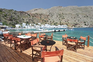 Chairs Prints: Street cafe at the Promenade, Loutro, South Crete, Crete, Greek Islands, Greece, Europe