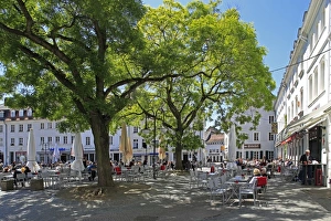 Saarland Prints: Street cafe on St. Johanner Markt Square in the Old Town, Saarbrucken, Saarland, Germany