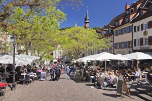 Pavement Cafe Prints: Street cafes at market place, Weinheim, Baden-Wurttemberg, Germany, Europe