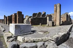 Pompeii Prints: Street corner with public fountain, Roman ruins of Pompeii, UNESCO World Heritage Site