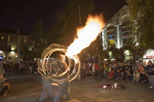 Street Entertainment Prints: Street entertainers, fire eaters, Temple Bar, Dublin, Republic of Ireland, Europe