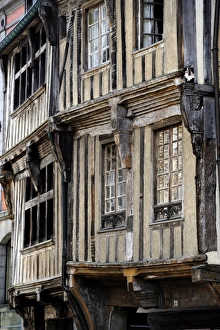 Street of half timbered houses, Dinan, Cotes-d Armor, Brittany (Bretagne)