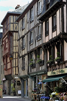 Dinan Prints: Street of half timbered houses, Dinan, Cotes d Armor, Brittany, France, Europe