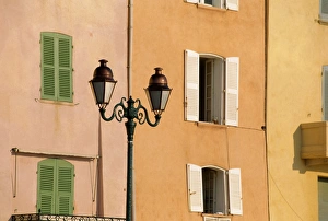St Tropez Prints: Street lamp and windows, St. Tropez, Cote d Azur, Provence, France, Europe
