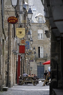 Dinan Prints: Street of lantern lights and traditional signs, Dinan, Cotes d Armor