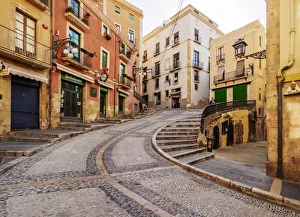 Old Towns Prints: Street of the Old Town, Tarragona, Catalonia, Spain, Europe