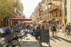 Cafe Culture Prints: Street in the Old Town, Vieille Ville, Nice, Cote d Azur, Alpes-Maritimes, French Riviera
