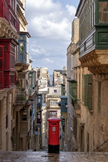 Balconies Prints: Street scene of alley with traditional homes