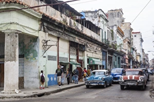 Old Havana Prints: Street scene in Centro Havana, Havana, Cuba, West Indies, Caribbean, Central America