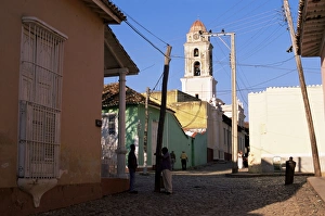 Street scene with church belltower, Trinidad, UNESCO World Heritage Site