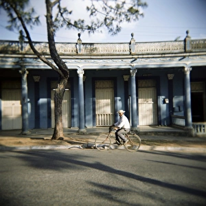 Vinales Prints: Street scene with man on bicycle, Vinales, Cuba, West Indies, Central America