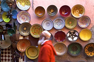 Ceramics Prints: Street scene with Moroccan ceramics, Marrakech, Morocco, North Africa, Africa