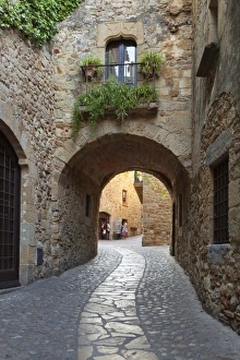Costa Brava Prints: Street scene in old town, Pals, Costa Brava, Catalonia, Spain, Europe