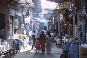 Mingling Prints: Street scene in the souks of the Medina