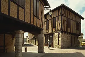 Tarn Prints: Street scene with timbered houses, Castelnau de Montmirail, Tarn, Midi-Pyrenees