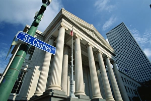 French Quarter Prints: Street sign and colonnaded building on St