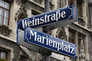 Marien Platz Prints: Street signs for Marienplatz and Weinstrasse