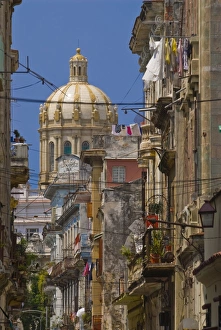 Domes Prints: Street view with the Parliament, Havana, Cuba, West Indies, Caribbean, Central America