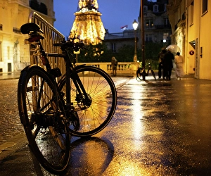 Pedestrians Prints: Streets of Paris on rainy night, Paris, France